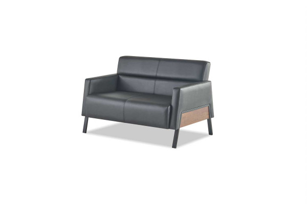 Moderner-Set 2-Sitzer Sessel Schwarz Ledersofas Couch Leder Weich Holz