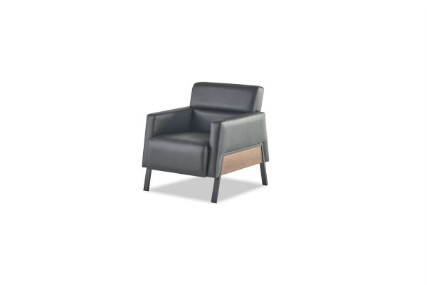 Sofas 3-Sitzer Sessel Schwarz Modern Sitzmöbel Sofa-Set Ledersofas Holz