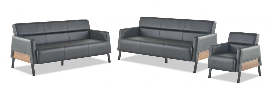 Sofas 3-Sitzer Sessel Schwarz Modern Sitzmöbel Sofa-Set Ledersofas Holz