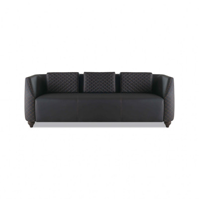 Sofa-Set 3-Sitzer Sessel Couchtisch Schwarz Braun Leder Polster Holz