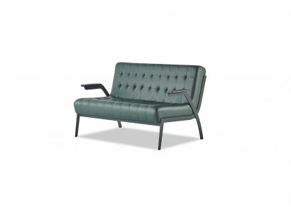 Chesterfield Grün Sofa 2-Sitzer Ledersofa Modern Couch Leder Edelstahl