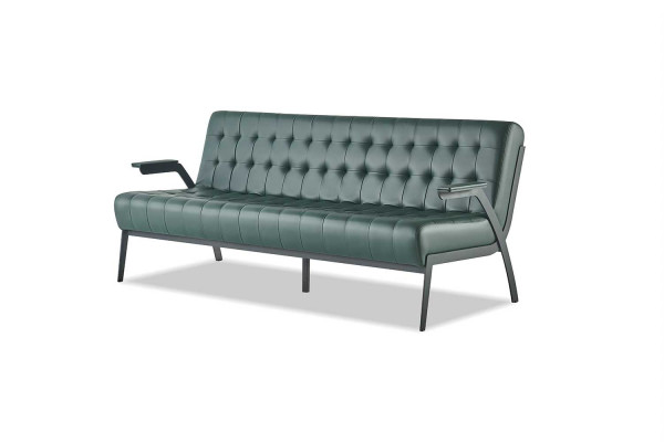 Chesterfield Leder Set 3-Sitzer 2-Sitzer Grün Ledersofas Modern Holz