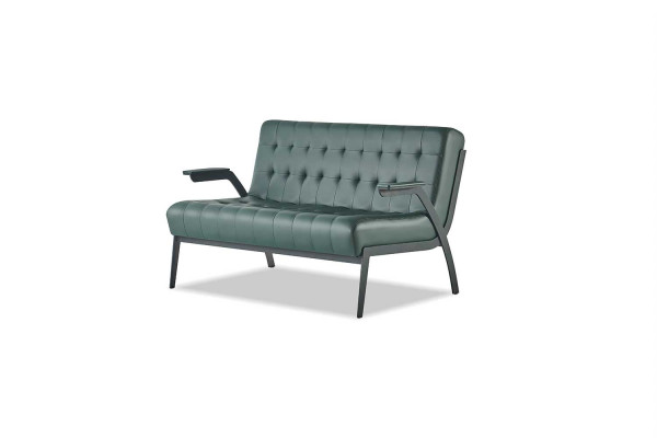 Chesterfield Leder Set 3-Sitzer 2-Sitzer Grün Ledersofas Modern Holz