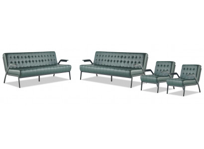 Sofagarnituren-Set 3-Sitzer Sessel Grün Chesterfield Modern Ledersofas