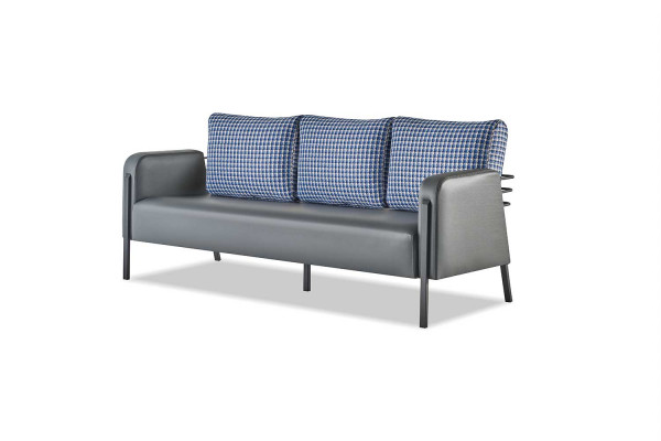 Moderner Sofa-Set 3-Sitzer 2-Sitzer Sessel Blau Grau Leder Edelstahl