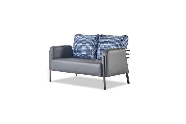 Moderner Sofa-Set 3-Sitzer 2-Sitzer Sessel Blau Grau Leder Edelstahl