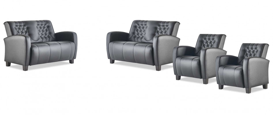 Sofagarnitur-Set 2-Sitzer Sessel Schwarz Chesterfield Modern Ledersofas