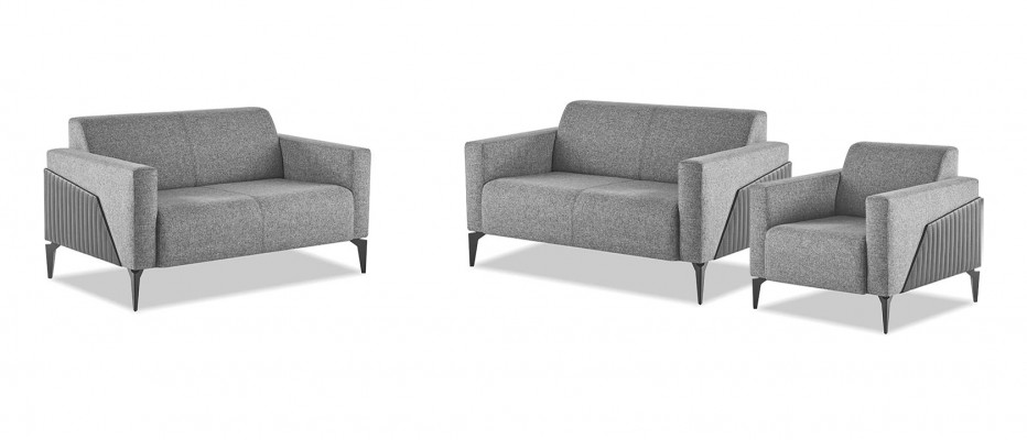 Sofagarnitur Grau Sofas Lehnsessel Edelstahl Sofa-Set 2-Sitzer Sessel