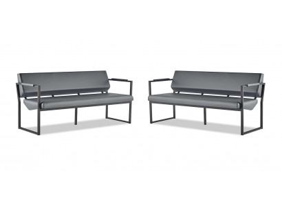 Ledersofas Set 3-Sitzer Schwarz Edelstahl Leder Modern Sofa-Set Couch