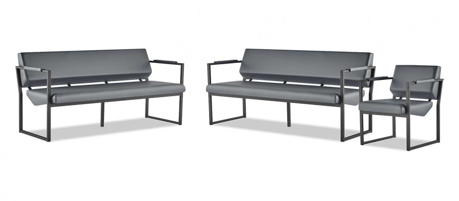 Komplett Büro Set Sofas 2-Sitzer Sessel Schwarz Ledersofas Modern Leder