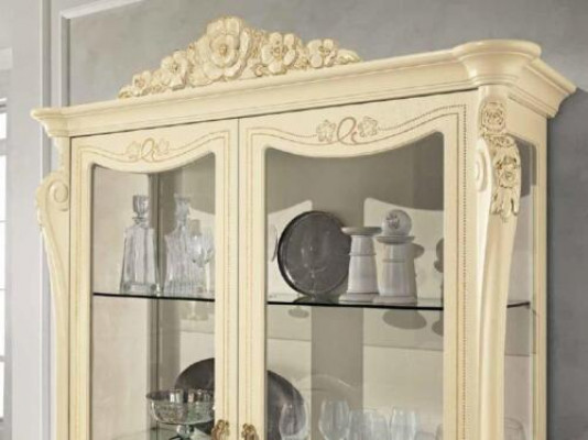 Vitrine Beige Schrank Esszimmer Bücherregal Möbel Massiv Holz Glasschrank Neu