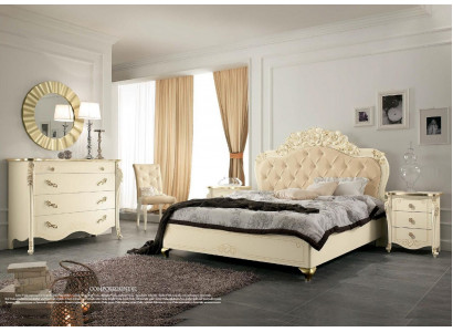 Bett Beige Holzbett Schlafzimmer Design Betten Italienische Art déco Italien Neu