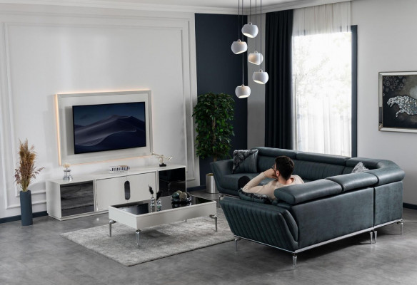 Wohnzimmer Set Ecksofa L-Form TV-Ständer Fernsehwand Garnitur Design