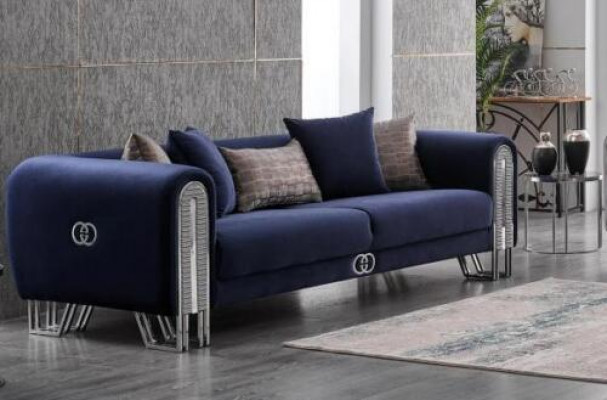 Samt Couch Silber Luxus Sofagarnitur 3+3 Sitzer Couchen Sofa 2tlg.