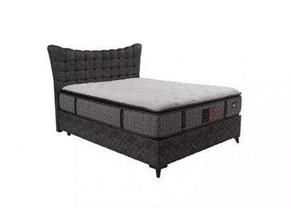 Bett Boxspring Betten Luxus Doppelbett inkls. Matratze mit Caro Muster Grau